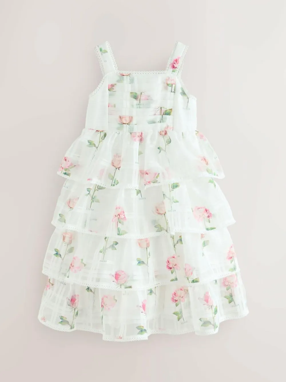 Online Baker by Ted Baker Burnout Organza Floral Tiered Midi White Dress