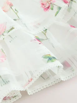 Online Baker by Ted Baker Burnout Organza Floral Tiered Midi White Dress