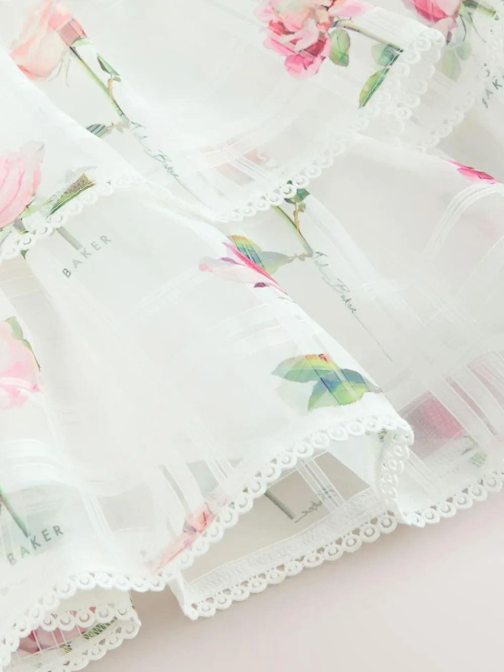 Online Baker by Ted Baker Burnout Organza Floral Tiered Midi White Dress