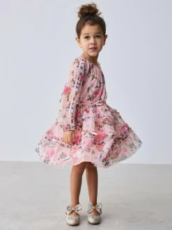 Baker by Ted Baker Floral Mesh Long Sleeve Bow Dress^ Dresses