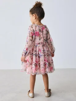 Baker by Ted Baker Floral Mesh Long Sleeve Bow Dress^ Dresses