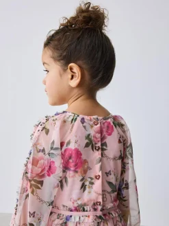 Baker by Ted Baker Floral Mesh Long Sleeve Bow Dress^ Dresses