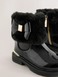 Sale Baker by Ted Baker Girls Faux Fur Cuff Boots with Bow Black