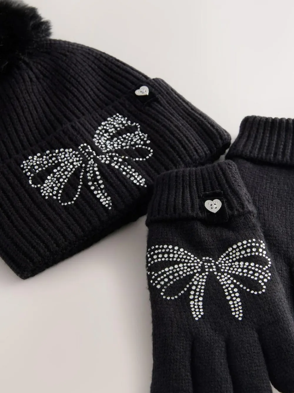 Baker by Ted Baker Girls Knitted Diamanté Bow Pom Hat and Gloves Set^ Hats, Gloves & Scarves