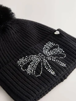 Baker by Ted Baker Girls Knitted Diamanté Bow Pom Hat and Gloves Set^ Hats, Gloves & Scarves