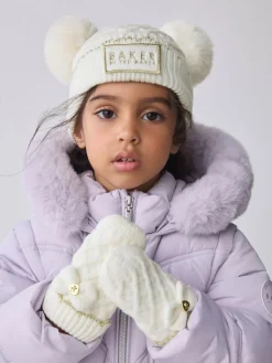 Baker by Ted Baker Girls Double Pom Eared Hat and Mittens Set^ Hats & Scratch Mitts|Hats, Gloves & Scarves