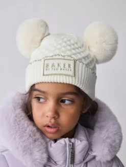 Baker by Ted Baker Girls Double Pom Eared Hat and Mittens Set^ Hats & Scratch Mitts|Hats, Gloves & Scarves