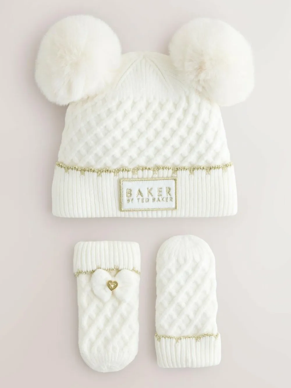 Baker by Ted Baker Girls Double Pom Eared Hat and Mittens Set^ Hats & Scratch Mitts|Hats, Gloves & Scarves