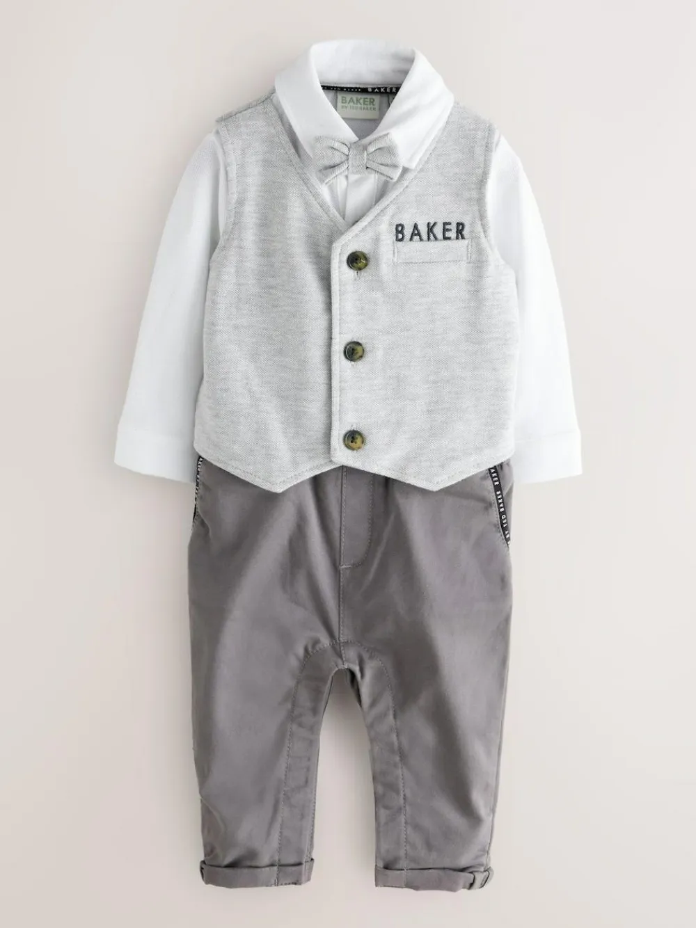 Hot Baker by Ted Baker Grey Smart Bow Tie Rompersuit