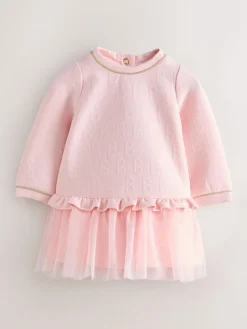 Online Baker by Ted Baker Jacquard Embossed Mesh Hem Dress Pink