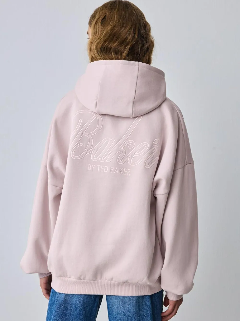 Best Baker by Ted Baker Oversized Satin Appliqué Back Print Pink/White Hoodie