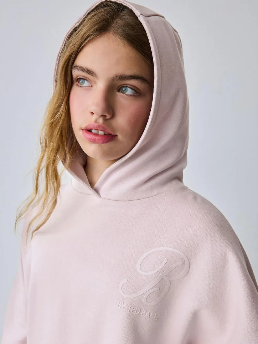 Best Baker by Ted Baker Oversized Satin Appliqué Back Print Pink/White Hoodie