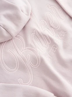 Best Baker by Ted Baker Oversized Satin Appliqué Back Print Pink/White Hoodie
