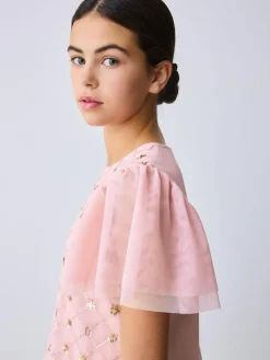 Baker by Ted Baker Pink 2 Piece Sequin Mesh Top & Ruffle Tier Skirt Set^ Shorts & Skirts