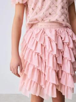 Baker by Ted Baker Pink 2 Piece Sequin Mesh Top & Ruffle Tier Skirt Set^ Shorts & Skirts