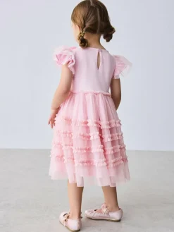Discount Baker by Ted Baker Pink 3D Corsage Mesh Tier Dress