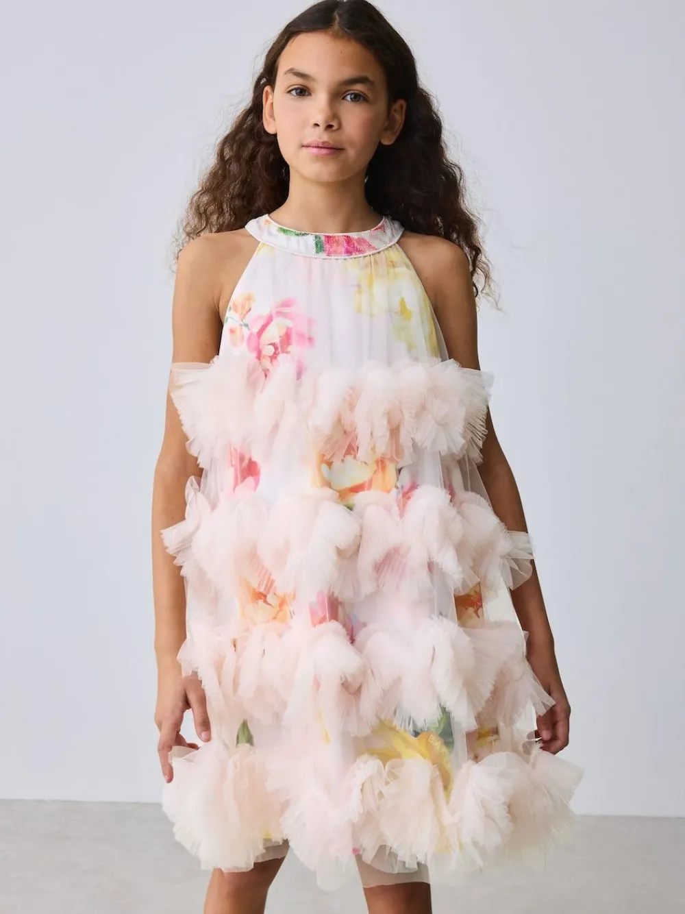 Baker by Ted Baker Pink 3D Fluffy Ruffle Mesh Overlay Halter Dress^ Dresses