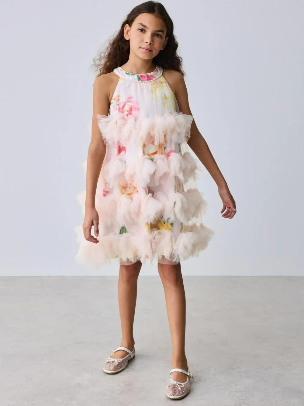 Baker by Ted Baker Pink 3D Fluffy Ruffle Mesh Overlay Halter Dress^ Dresses