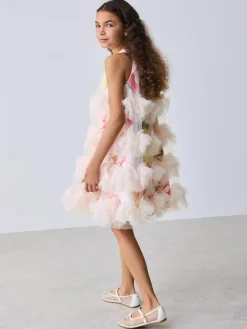 Baker by Ted Baker Pink 3D Fluffy Ruffle Mesh Overlay Halter Dress^ Dresses