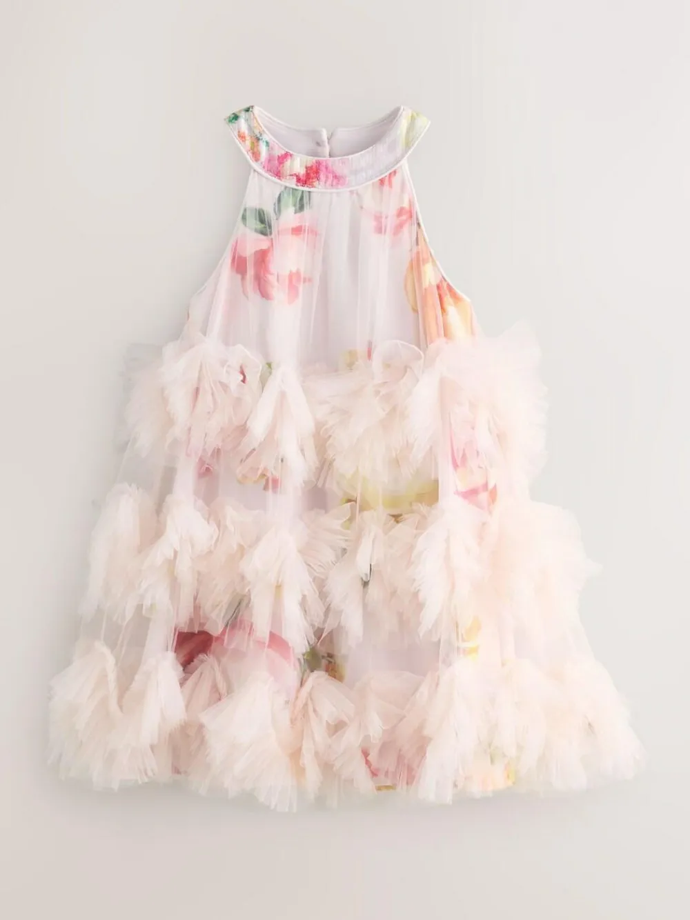 Baker by Ted Baker Pink 3D Fluffy Ruffle Mesh Overlay Halter Dress^ Dresses