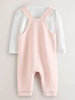 Hot Baker by Ted Baker Pink Jacquard Bow Dungarees & T-Shirt Set