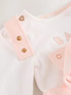 Hot Baker by Ted Baker Pink Jacquard Bow Dungarees & T-Shirt Set