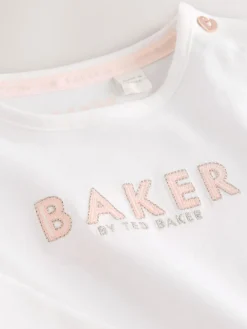 Hot Baker by Ted Baker Pink Jacquard Bow Dungarees & T-Shirt Set