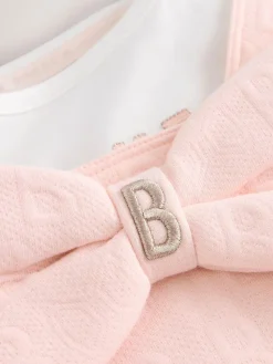 Hot Baker by Ted Baker Pink Jacquard Bow Dungarees & T-Shirt Set