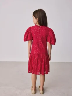 Discount Baker by Ted Baker Sequin Lace Angel Sleeve Dress Red