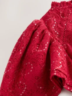 Discount Baker by Ted Baker Sequin Lace Angel Sleeve Dress Red