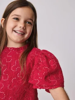 Discount Baker by Ted Baker Sequin Lace Angel Sleeve Dress Red