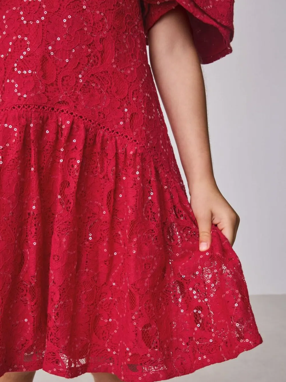 Discount Baker by Ted Baker Sequin Lace Angel Sleeve Dress Red