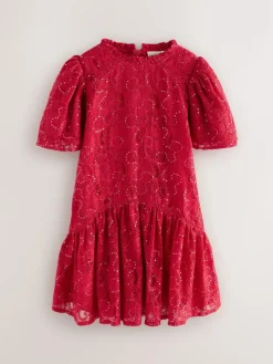 Discount Baker by Ted Baker Sequin Lace Angel Sleeve Dress Red