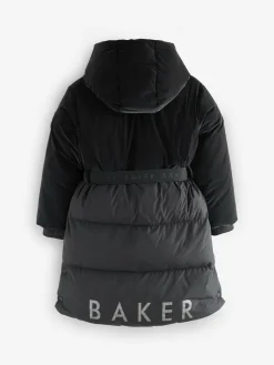 Clearance Baker by Ted Baker Shower Resistant Longline Belted Padded Black Parka