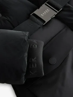 Clearance Baker by Ted Baker Shower Resistant Longline Belted Padded Black Parka