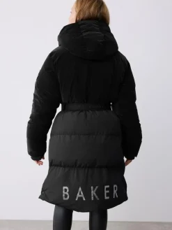 Clearance Baker by Ted Baker Shower Resistant Longline Belted Padded Black Parka