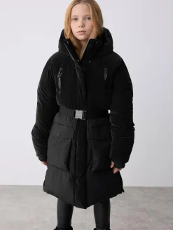 Clearance Baker by Ted Baker Shower Resistant Longline Belted Padded Black Parka