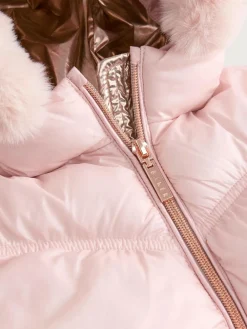 Baker by Ted Baker Shower Resistant Scallop Padded Coat With Detachable Bag Pink