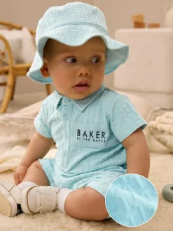 Baker by Ted Baker Textured Romper and Hat Set^ Rompers & Overalls