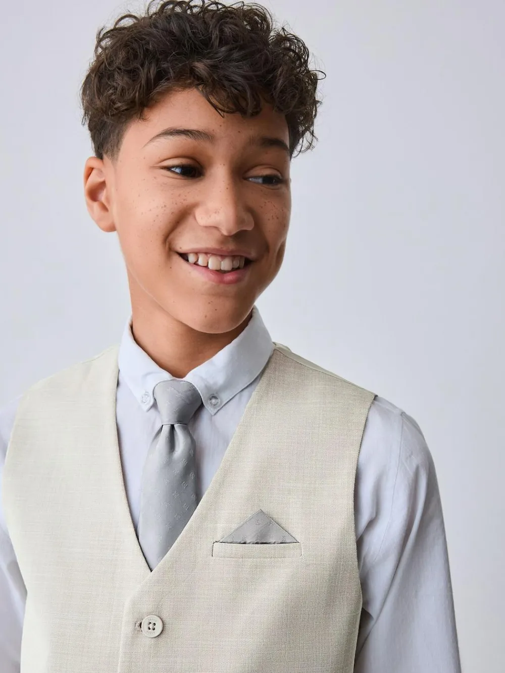 Best Baker by Ted Baker Waistcoat, Shirt And Tie Set Stone