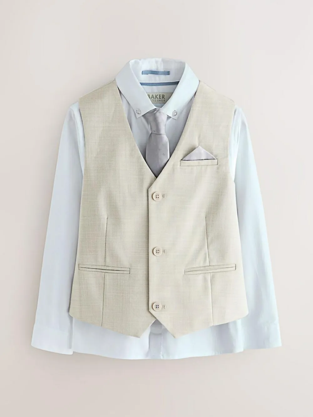 Best Baker by Ted Baker Waistcoat, Shirt And Tie Set Stone