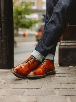 Clearance Base London Bristol Brogue Boot Burnt Tan Brown