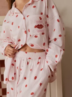 Online Bath & Body Works Pink/Red All Over Lips Button Through Cotton Pyjamas Set
