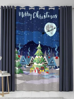 Discount Bedlam Blue Glow Christmas Eyelet Single Panel Curtain