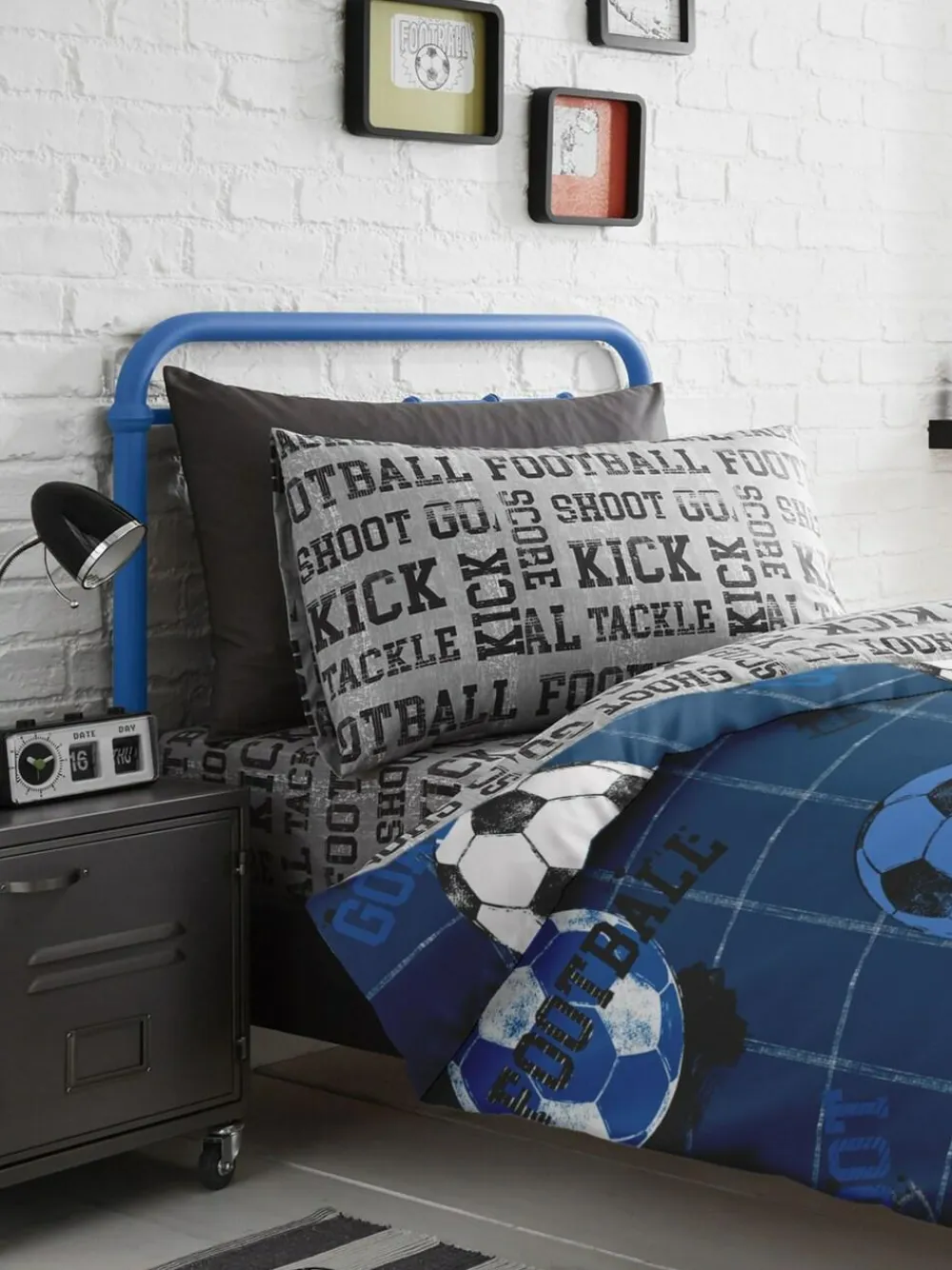 Bedlam Blue Kids Football Duvet Cover And Pillowcase Set^ Branded Bedlinen