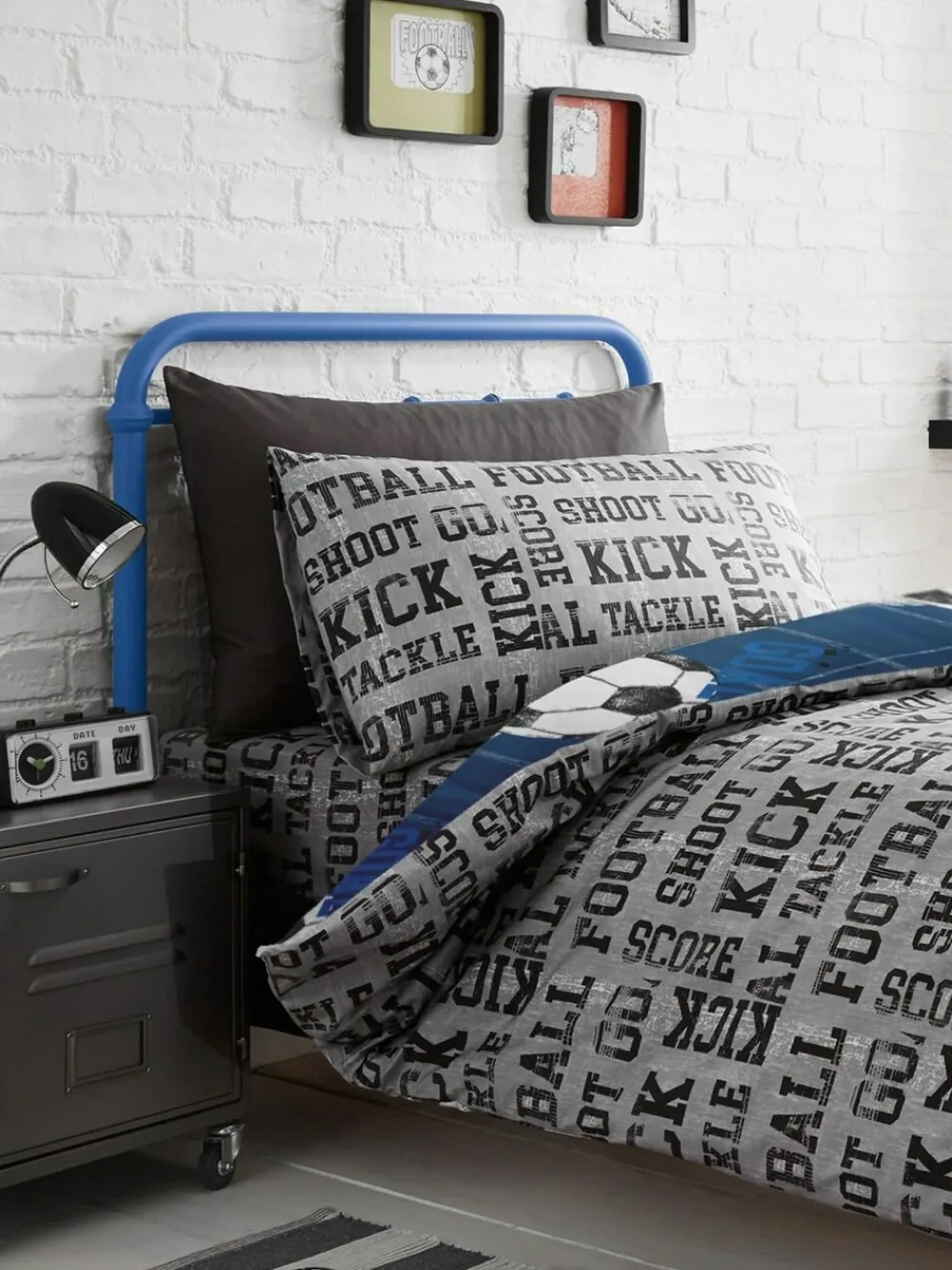 Bedlam Blue Kids Football Duvet Cover And Pillowcase Set^ Branded Bedlinen