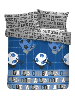 Bedlam Blue Kids Football Duvet Cover And Pillowcase Set^ Branded Bedlinen