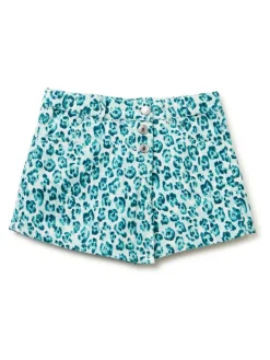 Benetton Blue Leopard Print Velvet Skort