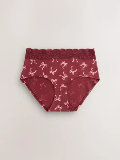 Clearance Next Midi Cotton Lace Knickers 4 Pack Berry Bow Print
