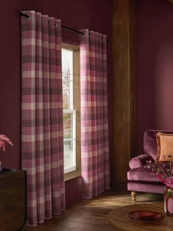 Next Berry Pink Brushed Check Eyelet Lined Curtains^ Curtains & Blinds